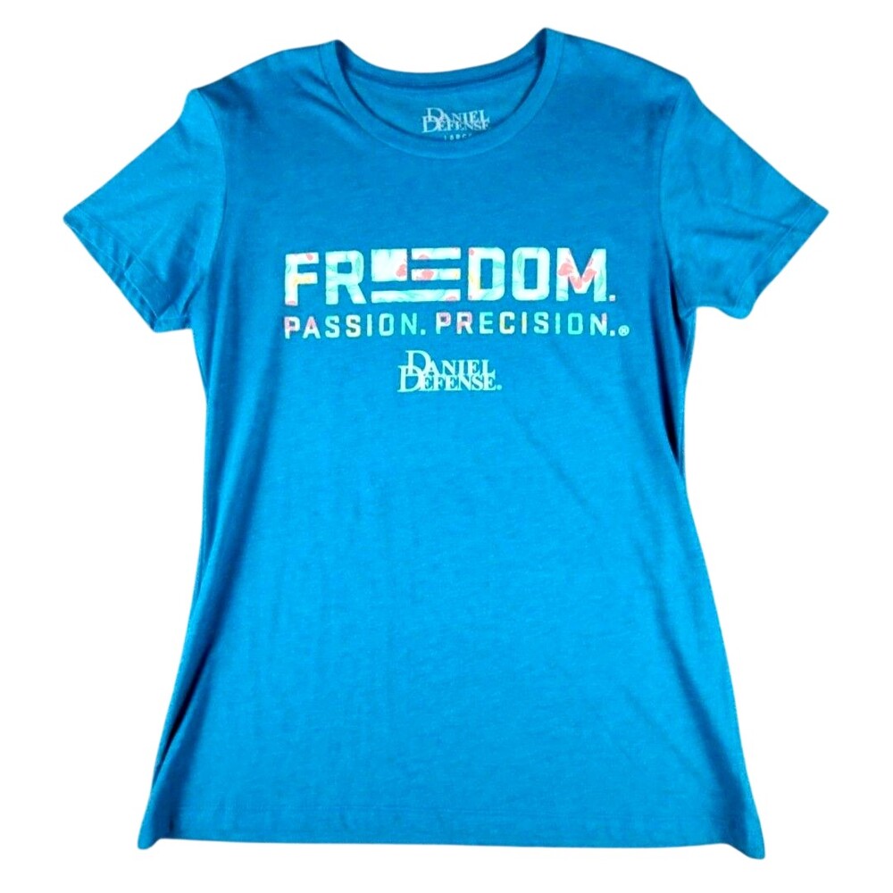 Daniel Defense Shirt Women Large Blue Teal Freedom Passion Patriotic Graphic Tee